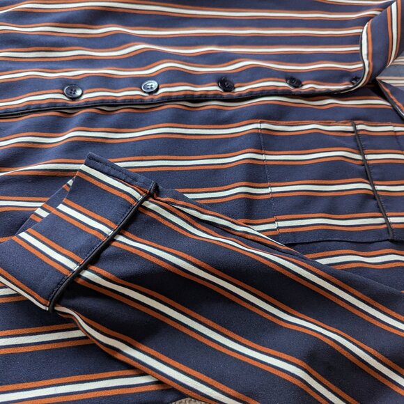 BELAIR Vertically Striped Collared Navy Button-up Shirt, Size M - Picture 5 of 10